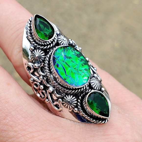 New Triplet Opal and Peridot 925 Silver Statement Ring. - Picture 3 of 16